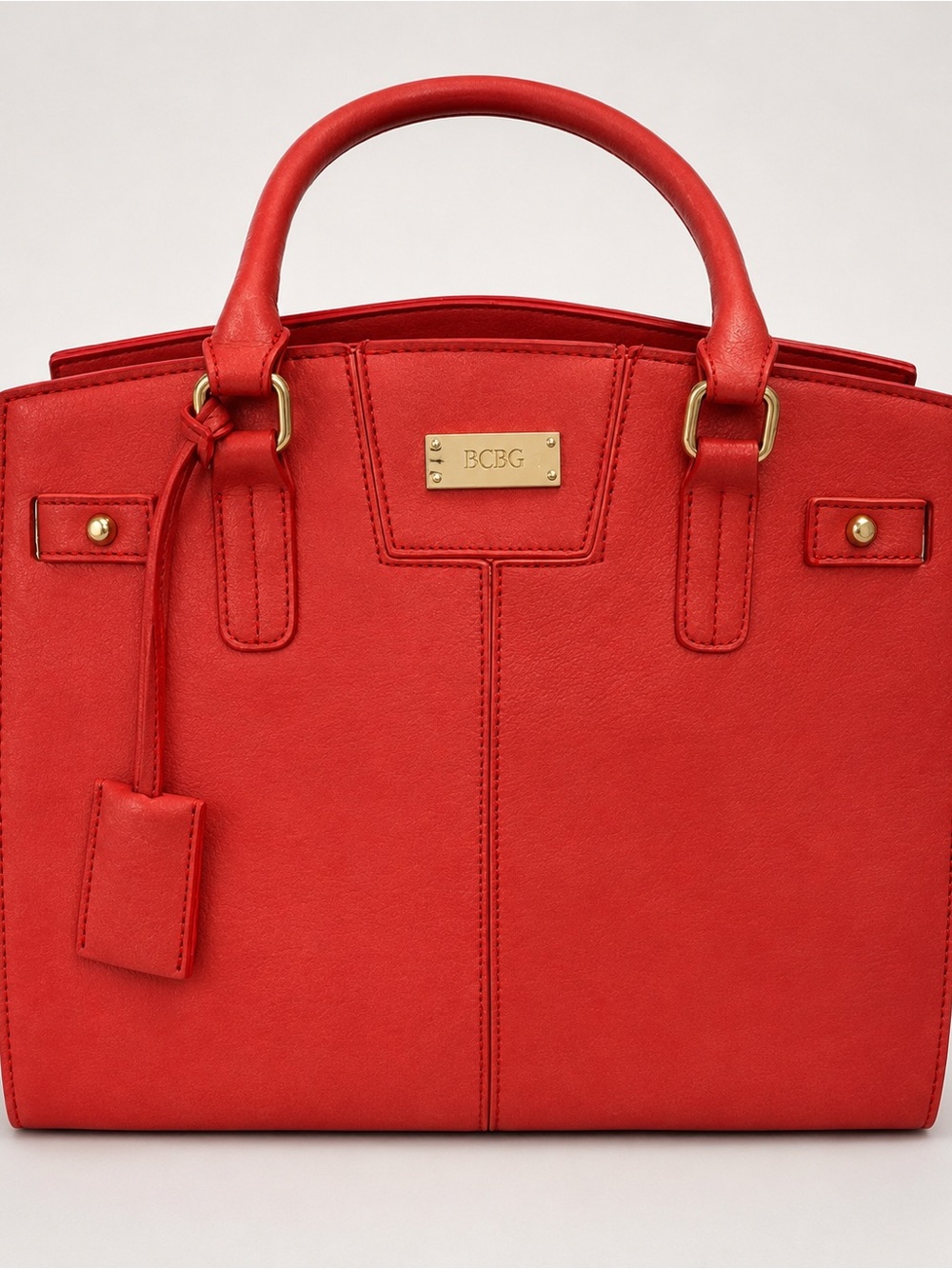 BCBG Red Top-Handle Satchel with Gold-Tone Accent